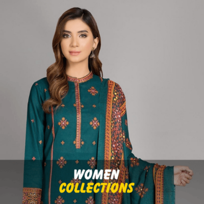 A woman wearing a dark teal Pakistani ethnic suit with intricate embroidered patterns and a matching dupatta from Nazz Collections.