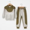 Boys fleece tracksuit in grey and olive colour