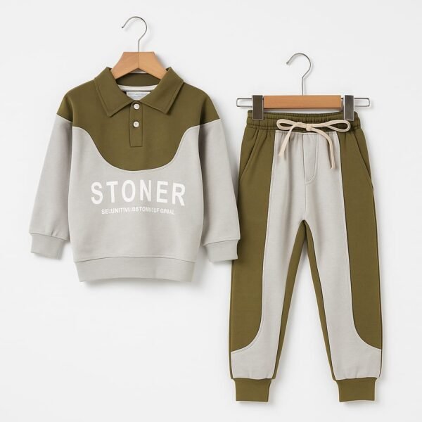 Boys fleece tracksuit in grey and olive colour