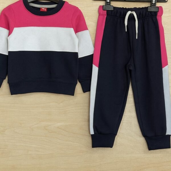 Boys fleece tracksuit in pink and navy colour combination