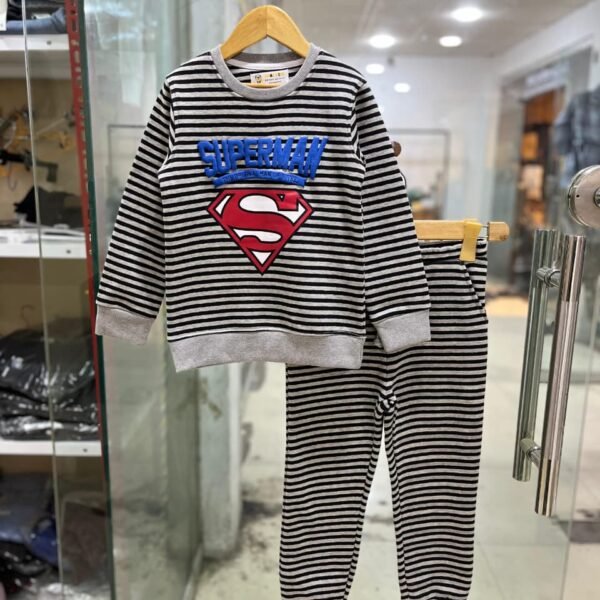 Boys fleece tracksuit in Black-Strip colour