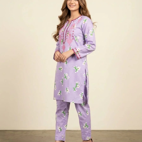 Alternative view of Front Embroidery Light Purple 2 Piece Suit for Women