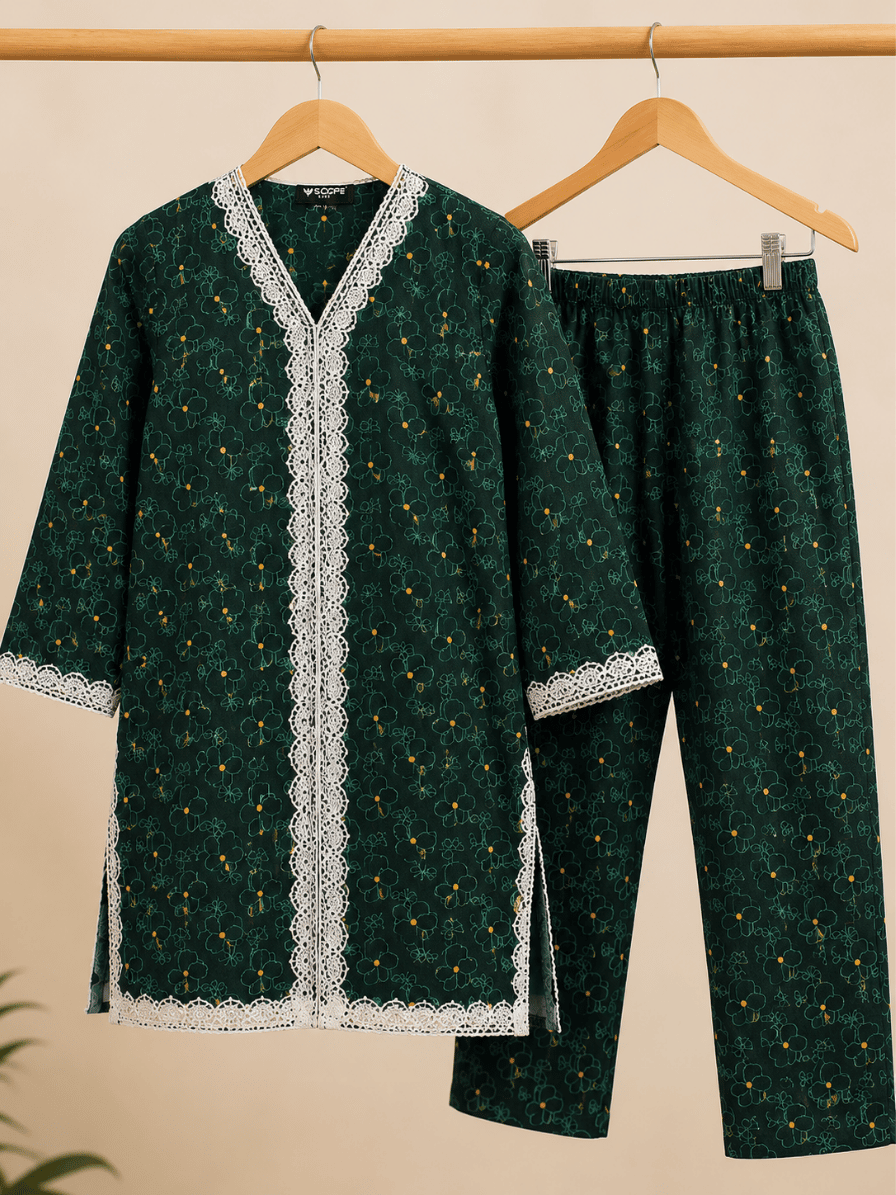 Green Flower 2 Piece Suit for Girls