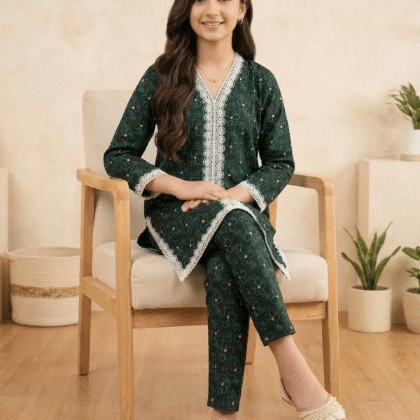 Alternative view of Green Flower 2 Piece Suit for Girls