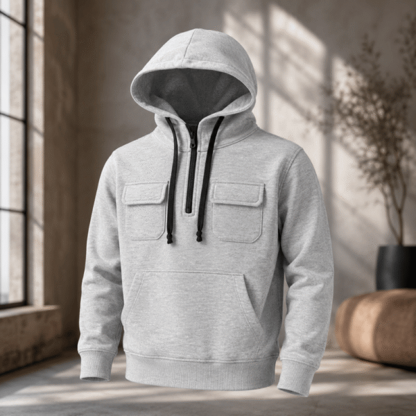 Boys full sleeve hoodie in grey fleece fabric