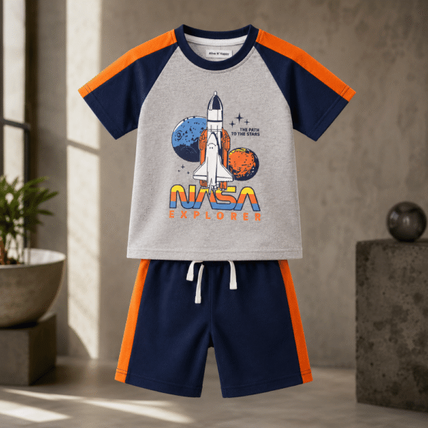 Boys nicker shirt set in blue and grey colour