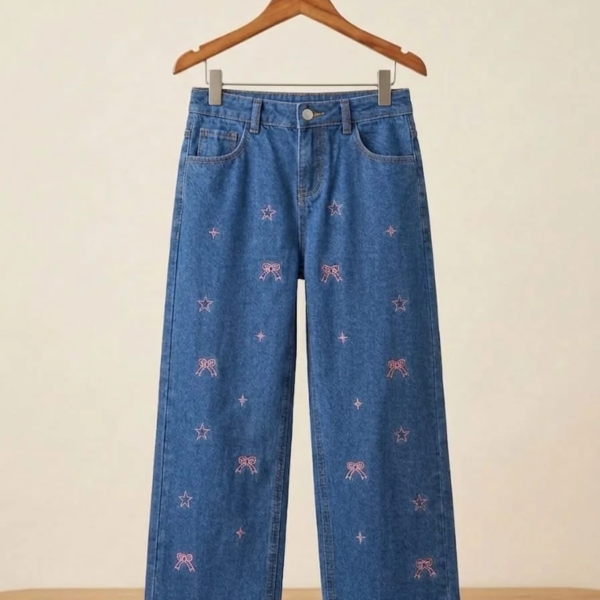 Alternative view of Star & Bow Embroidery Sky Blue Jeans for Girls
