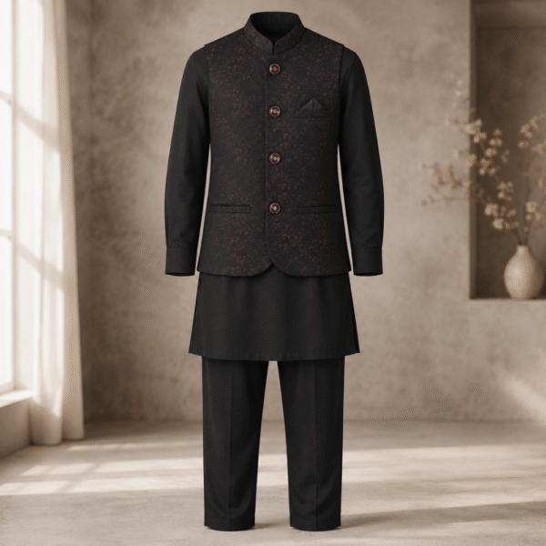 Alternative view of Boys Waistcoat Set-(White, Light Brown, Dark Brown, Blue, and Black Colour)